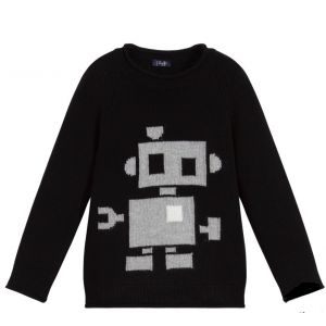 Il Gufo Black Knitted Wool Robot Sweater