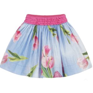Monnalisa Blue & Pink Floral Cotton Skirt