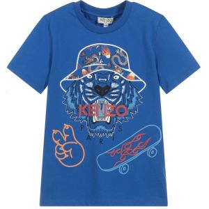 Kenzo Kids Boys Blue Cotton Tiger Celebration T-Shirt
