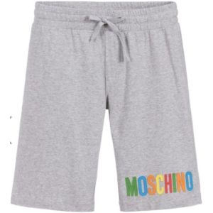 Moschino Kid-Teen Boys Grey Cotton Multi Logo Shorts