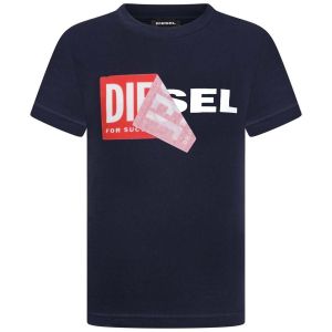 Diesel Navy Cotton Folded Logo T-Shirt