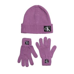 Calvin Klein Unisex Lilac Monogram Beanie Gloves Set