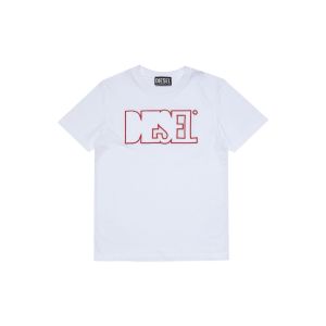 Diesel White T-shirt And Red Embroidered Outline Logo