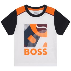 BOSS Boys White & Blue Abstract  Logo Print T-Shirt
