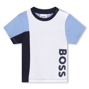 BOSS Baby Boys White & Blue Colour Block T-Shirt