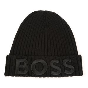 BOSS Boys Black Cotton Knit Embroidered Logo Hat