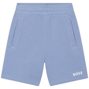 BOSS Boys Pale Blue & White Cotton Logo Shorts