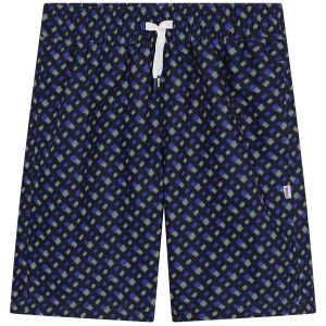 BOSS Teen Boys Blue Monogram Logo Swim Shorts