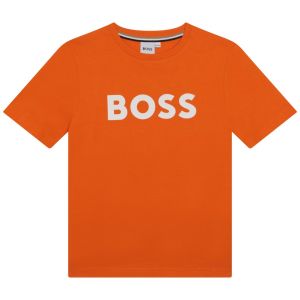 BOSS Older Boys Orange Cotton White Logo T-Shirt