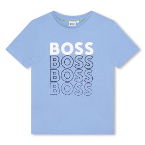 BOSS Older Boys Pale Blue Gradient Logo Cotton T-Shirt