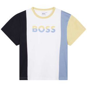 BOSS Older Boys White & Blue Cotton T-Shirt