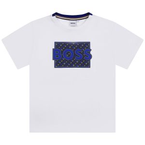 BOSS Boys White Monogram Logo T-Shirt