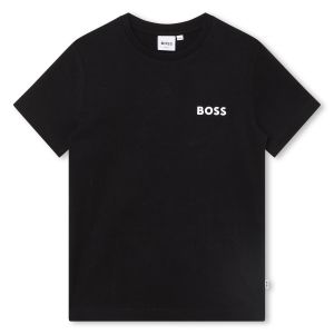 BOSS Boys Black Cotton Back Logo T-Shirt