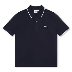 BOSS  Boys Navy Blue Cotton WS23 Piqué Polo Shirt