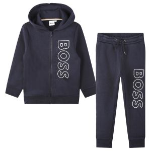 BOSS Boys Navy Hooded Vertical Logo Tracksuit