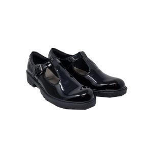 Geox Girls Black Patent Leather "Casey" Shoes With T-Bar Buckle