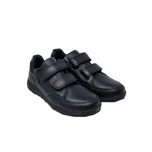 Geox Boys Black "Xunday" Leather Shoes With Double Velcro Straps