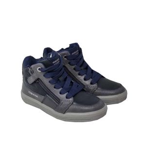 Geox Boys Grey And Navy High Top Trainers With Zip Up Sizes
