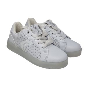Geox White Leather Lace Up Trainers With Light Up Sole