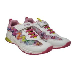 Geox Girls White And Multicoloured Trainers With Velcro Strap