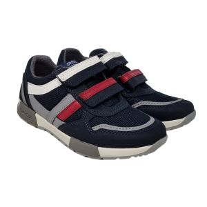 Geox Boys Navy Breathable Trainers With Red And White Stripes