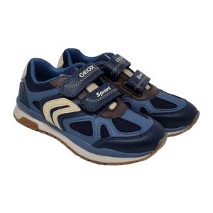Geox Boys Dark Blue Trainers With Cream Detail And Velcro Strap