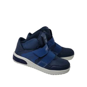 Geox Boys Navy And Blue Velcro Trainers With Led Text Soles