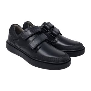 Geox Boys Black "Riddock" Leather School Shoes With Velcro Straps