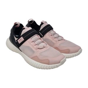 Geox Girls Pink Mesh And Lycra Trainers With Velcro Strp And Black Detail