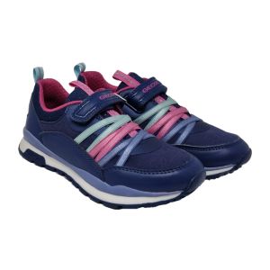 Geox Girls Navy Trainers With Multi Coloured Ribbon Lace And Velcro Strap