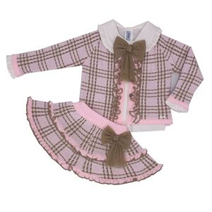 Rahigo Girls Pink & Caramel Cardigan, Blouse And Skirt