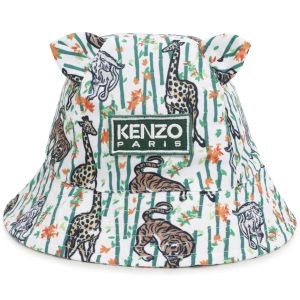KENZO KIDS White Bamboo &amp; Animal Print Sun Hat