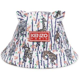 KENZO KIDS White and Navy Bamboo Animal Print Sun Hat