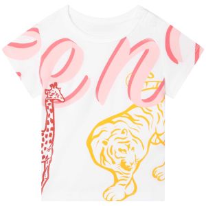 KENZO KIDS Girls White Cotton Giraffe & Tiger Logo T-Shirt
