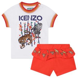 KENZO KIDS Girls White & Orange Cotton Shorts Set