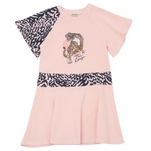 KENZO KIDS Girls Pink & Brown Embroiderd Tiger Pink Dress