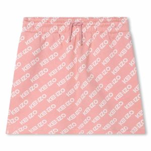 KENZO KIDS Girls Pink Cotton Jersey White Logo Skirt