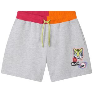 KENZO KIDS Girls Grey Cotton Tiger &amp; Flower Shorts