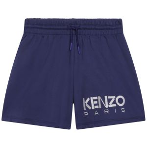 KENZO Girls Navy Blue Cotton Embroidered Logo Shorts