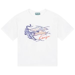 KENZO Girls White Cotton Tiger In Clouds T-Shirt