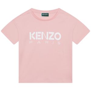 KENZO KIDS Girls Pink Cotton White  Logo T-Shirt