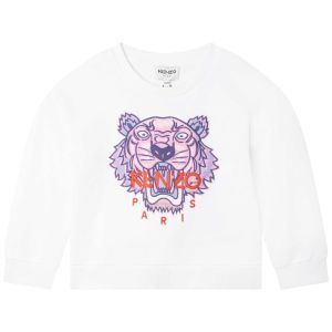 KENZO Girls Pink &amp; Purple  Tiger White Cotton Sweatshirt