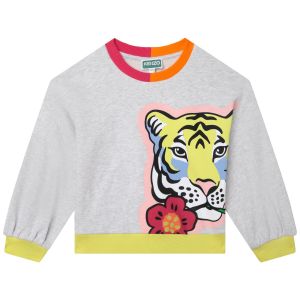 KENZO KIDS Girls Grey Marl Tiger &amp; Flower Sweatshirt