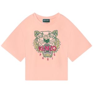 KENZO Girls Pink Cotton Glitter Tiger T-Shirt