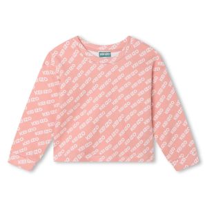 KENZO KIDS Girls Pink Cotton All-Over White Logo Sweatshirt