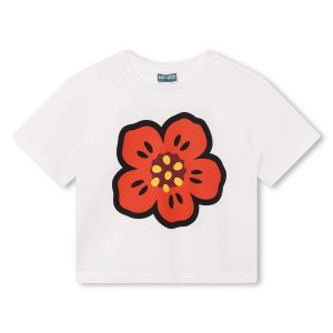 KENZO KIDS Girls Ivory Cotton Boke Flower T-Shirt