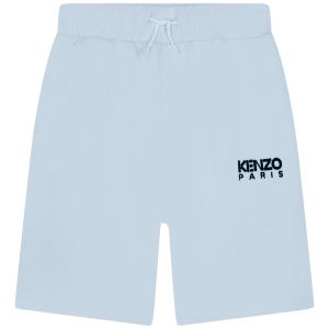 KENZO Boys Pale Blue Cotton Embroidered Logo Shorts