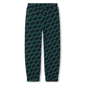 KENZO KIDS Boys Blue &amp; Green All-Over Logo Cotton Joggers