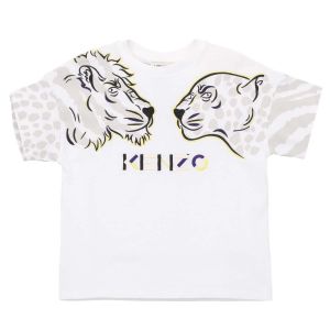 KENZO KIDS Boys White Cotton Tiger & Friends T-Shirt