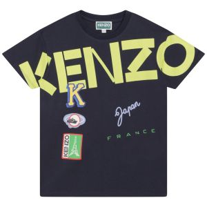 KENZO Boys Navy Blue Cotton Green Logo T-Shirt